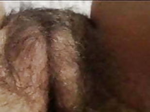 Mature hairy genital slit, close up