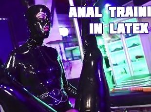 Anal Training in Latex - Lady Bellatrix bashes rubber gimps bum in heavy rubber femdom fantasy