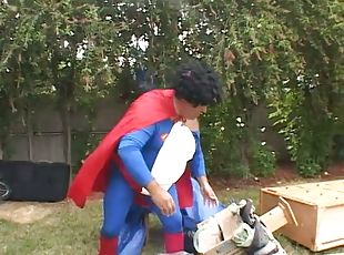 Ugly Fat Dude Makes A Parody Of Superman With Hot Babe Outdoors