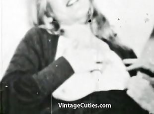 Busty blonde pays a young man to fuck her 1960s vintage