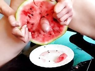 Horny Guy Fucking a Juicy watermelon ???? while Moaning until Creampie - 4K HD 60FPS