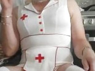 Trans nurse has a smoke break and shows her cock