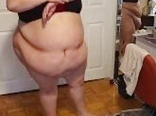ssbbw puts on bra and panties over massive belly
