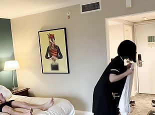 PUBLIC DICK FLASH. I take my cock out in front of a hotel maid and she agreed to help me cum