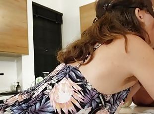 Girl in pretty dress swallows after deep autumn themed blowjob!