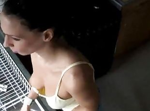 Stunning Brunette Caught By Voyeur Cam Letting Her Juicy Boobs Bounce Free