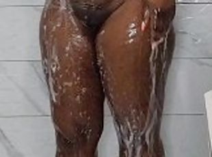 Ebony CLEANING herself in Shower