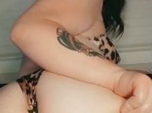 tatted pawg in lingerie fucks her wet pussy looking at porn pov part 1 (vertical)
