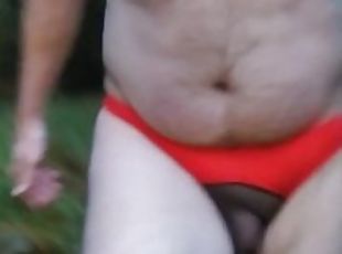 Running in the forest wearing a thong dare