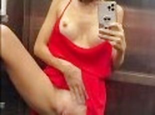 After Party Ukrainian Hot Model Masturbate in Public Elevator