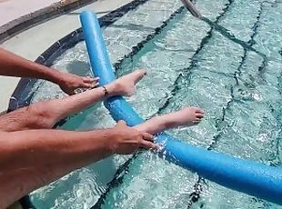 Paraplegic Using A Pool Noodle To Support Scrawny Legs