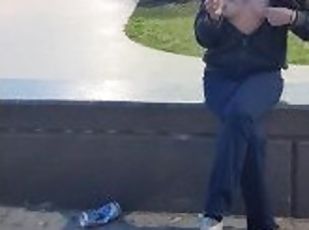 Naughty Wife Flashes at the Skate Park While a Stranger Walks By