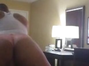 Muscle sissy in short nightdress twerks and self fucks thick juicy ass in pink panties at hotel