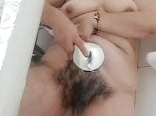 Mature milf showered and washing her giant hairy pussy
