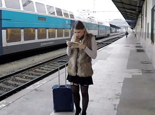 Travelling Russian teen Selvaggia eats cum