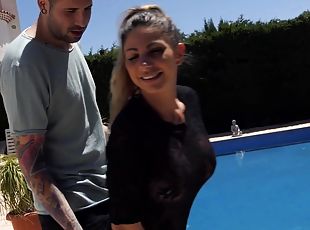 Lily Veroni enjoys while being fucked outdoors by the pool