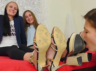 Lesbian russian femdom foot worship and face tramping