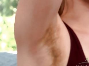 Babe with hairy armpits and hairy pussy shows us everything