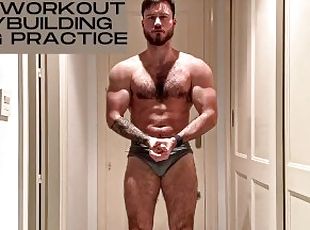 Post workout bodybuilding posing practice