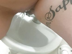 Pissing in the work sink and playing with it