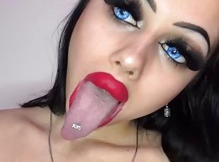 long tongue bimbo with big red lips