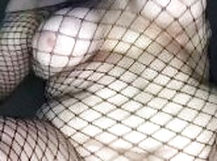View from below of big titty goth BBW getting fucked wearing fishnets