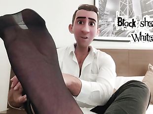 STEP GAY DAD - BLACK SHEER SOCKS WHITE COCK! - COME WORSHIP MY FEET WATCH ME EDGE MY HARD WHITE COCK &amp; CUM TOGETHER