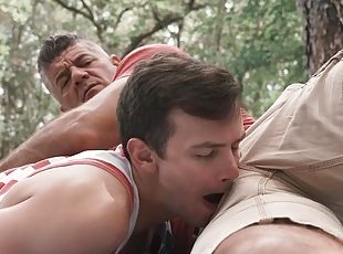 Outdoor anal sex for twink Logan Cross and Mr. Stone