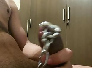 Walking around dangling my chains on my 8mm pierced cock, then masturbating a little and at the end fucking me