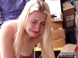 Blonde teen babe caught shoplifting and forced to fuck in a warehouse