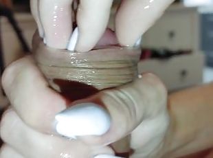 Extreme close up foreskin fingering nail play with huge cumshot