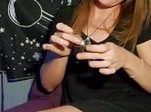 420 smoking time in a Little black dress. Natural redhead