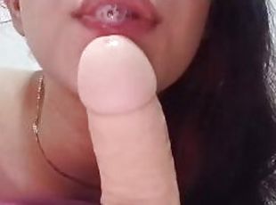 delicious TEEN 19 year old sucking her dildo