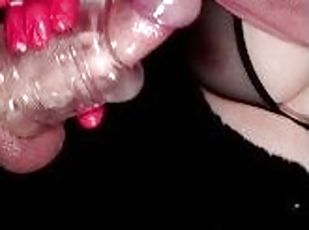 Gloryhole Handjob Ruined orgasm cum twice latex gloves